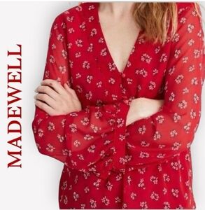 Madewell Little Lilies Peplum Hem V-Neck Top Blouse NWOT Size Small